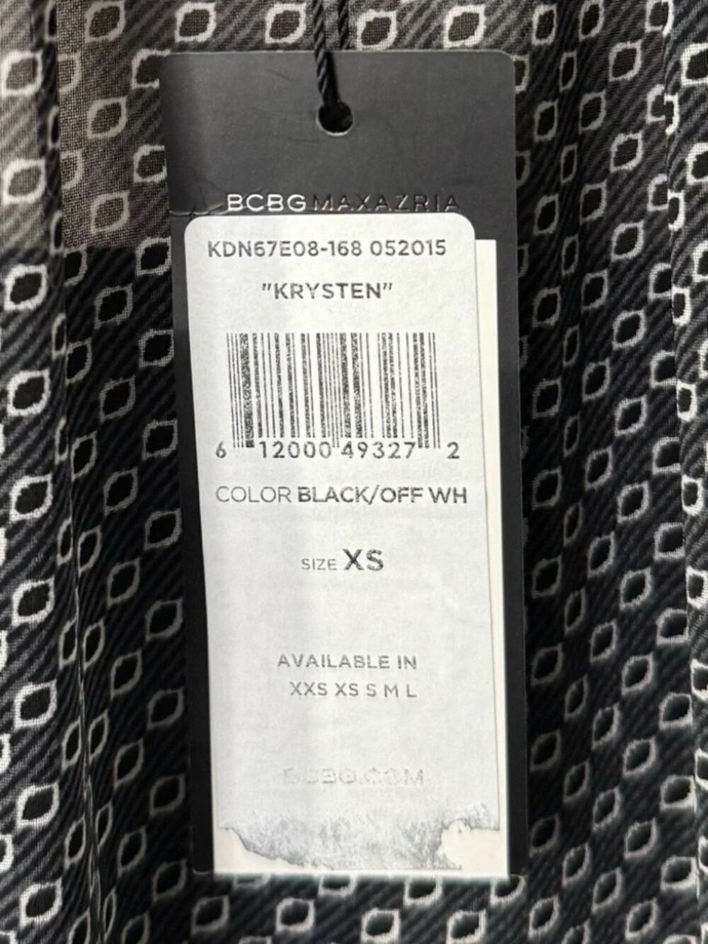 NWT BCBGMaxAzria Black and white printed shift dress Tassel tie neckline - Picture 7 of 8